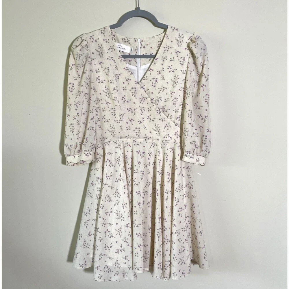 Quanta Du Soleil De Paris Women’s Monique Cream Floral Dress Size 34 XS Coquette